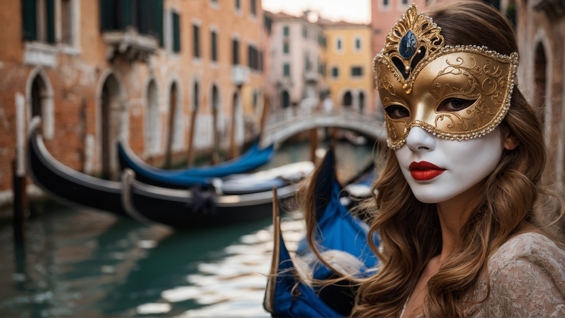 Italian woman with venetian mask in Venice