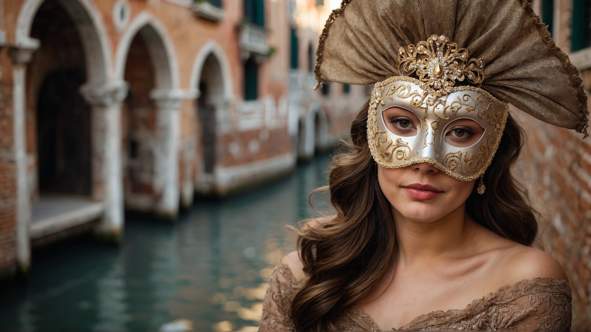 Italian woman with venetian mask in Venice