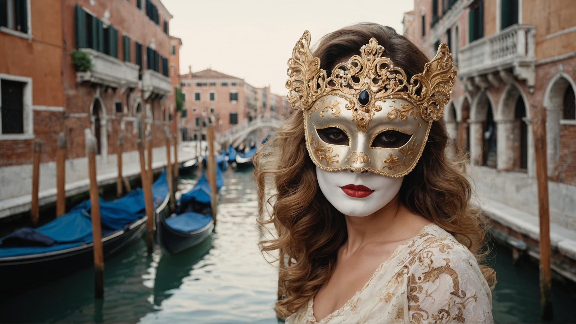 Italian woman with venetian mask in Venice