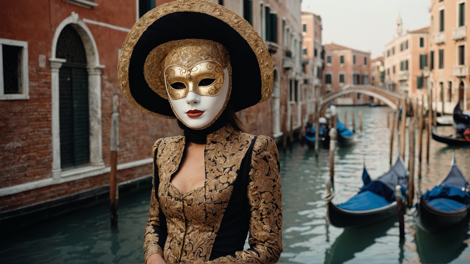 Italian woman with venetian mask in Venice
