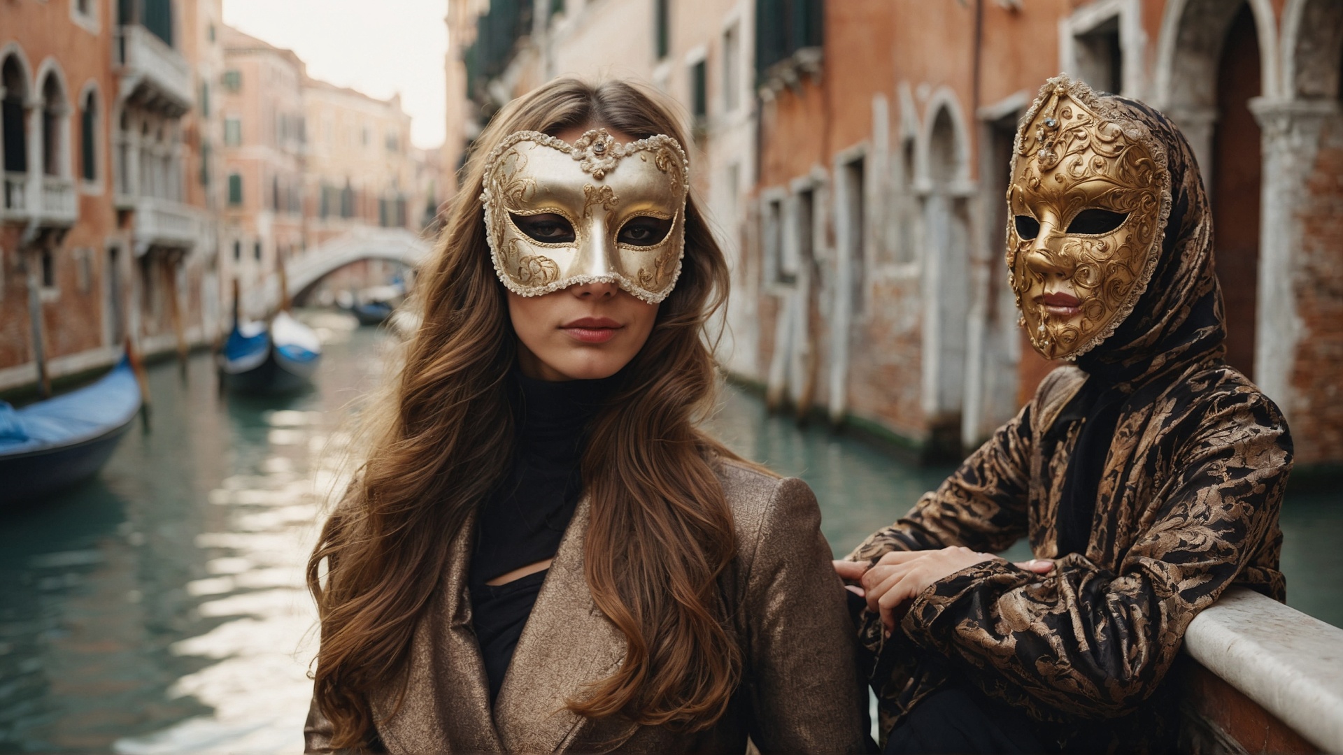 Italian woman with venetian mask in Venice