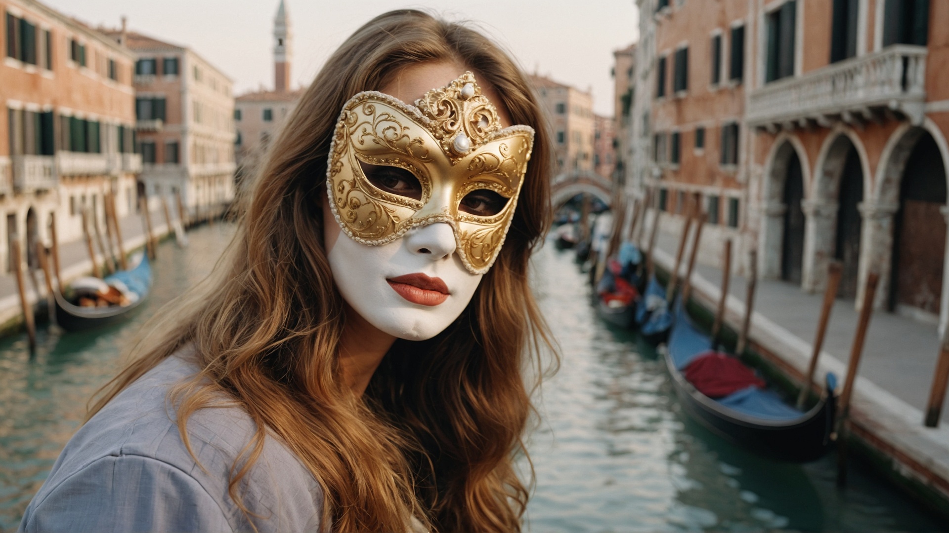 Italian woman with venetian mask in Venice