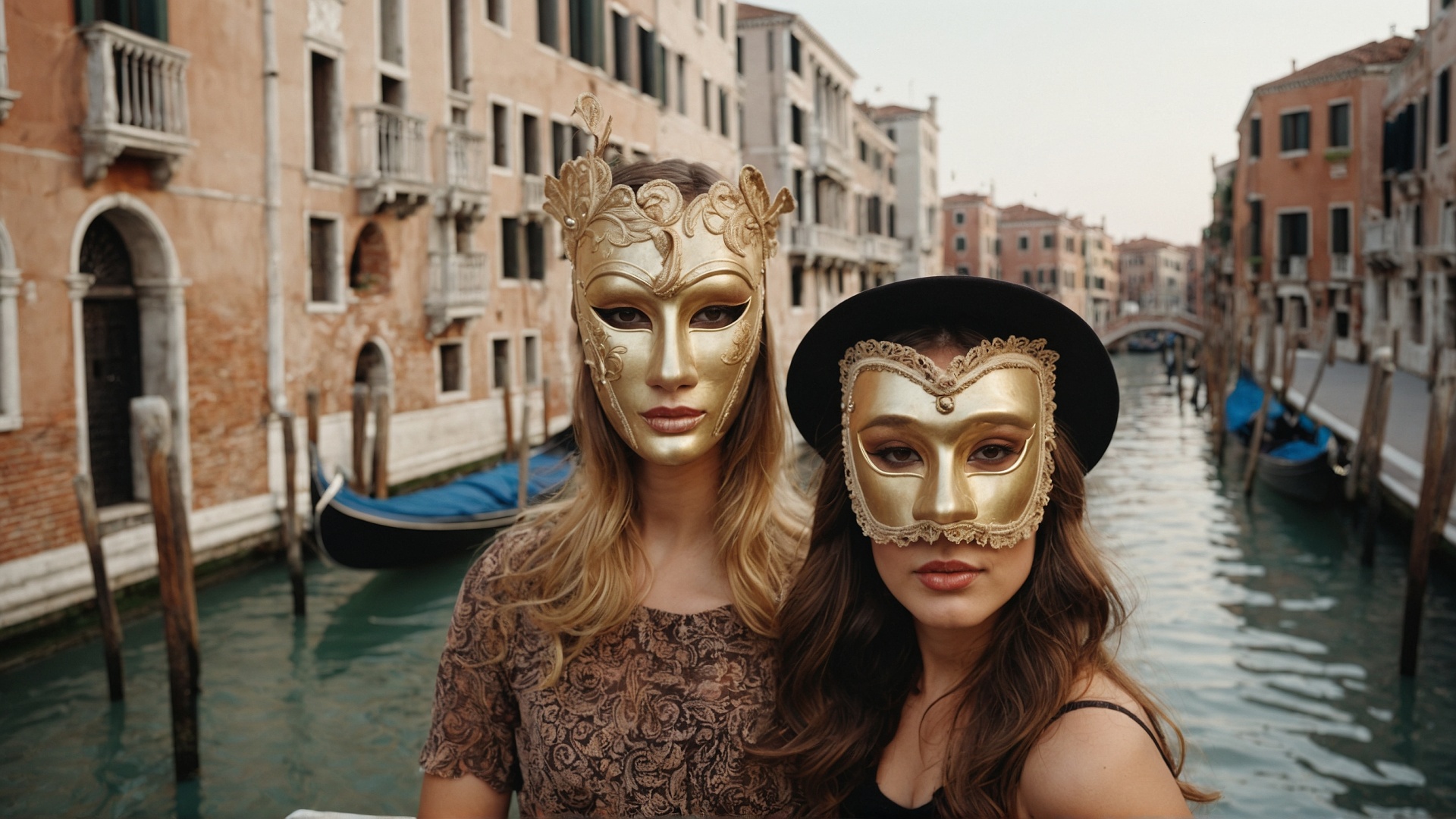 Italian women with venetian mask in Venice