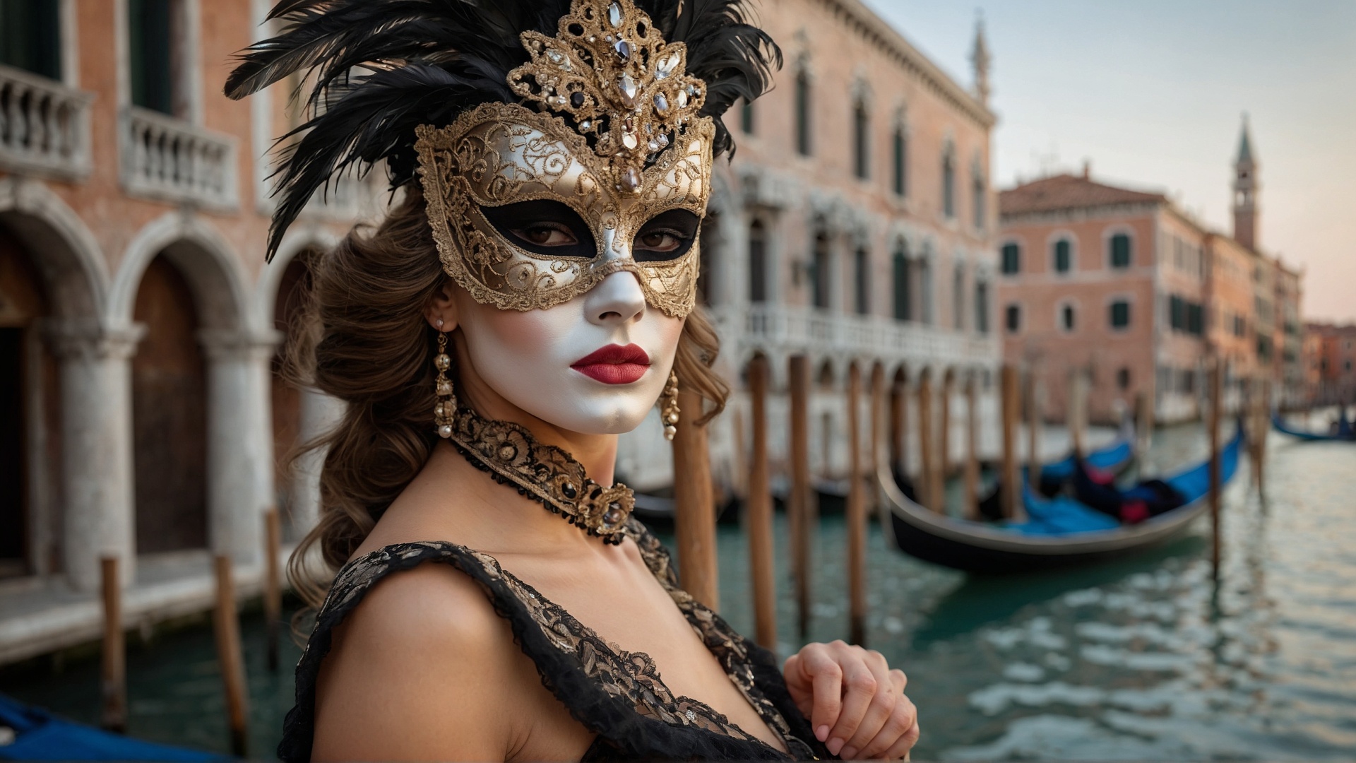 Italian woman with venetian mask in Venice
