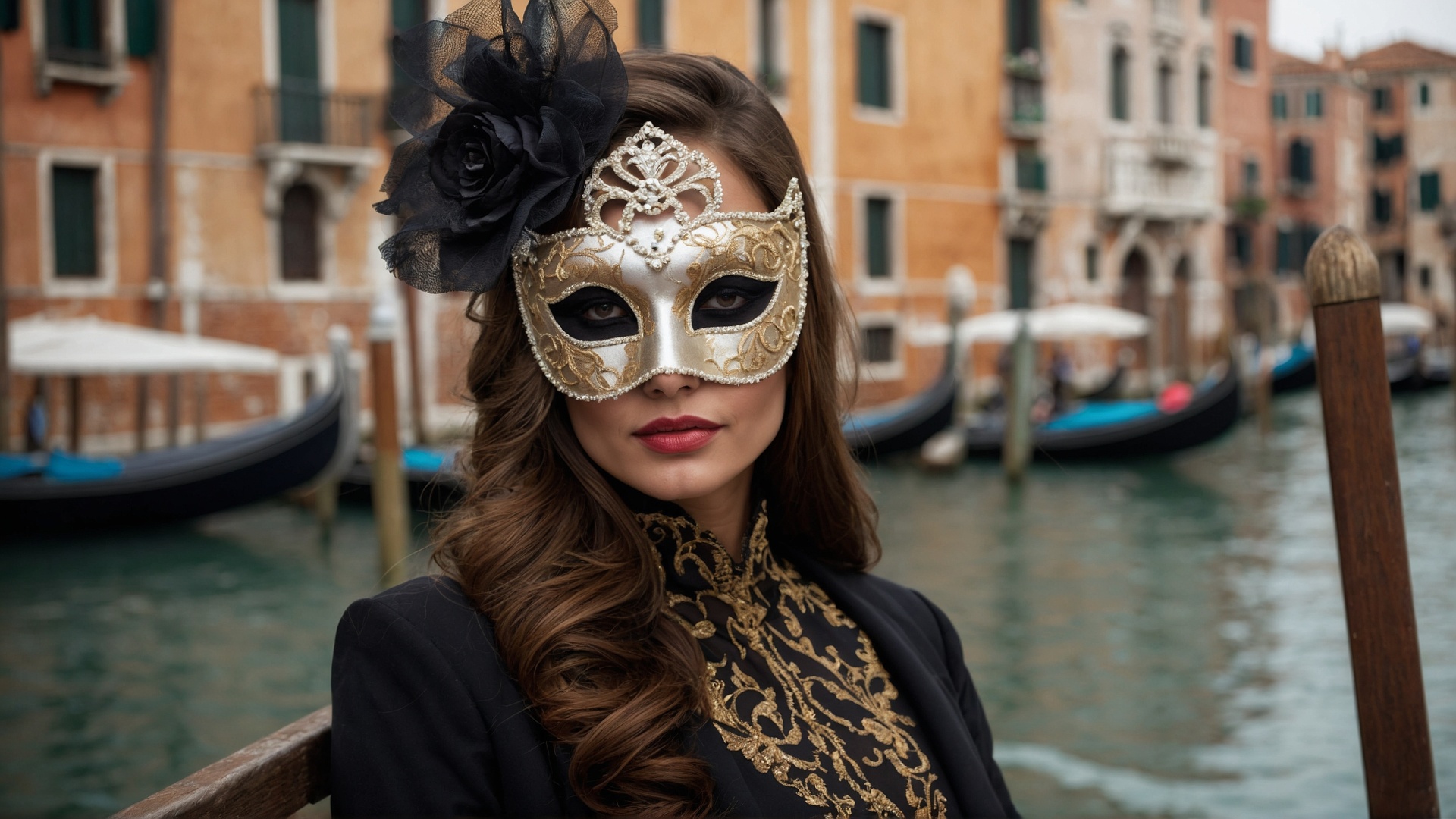 Italian woman with venetian mask in Venice