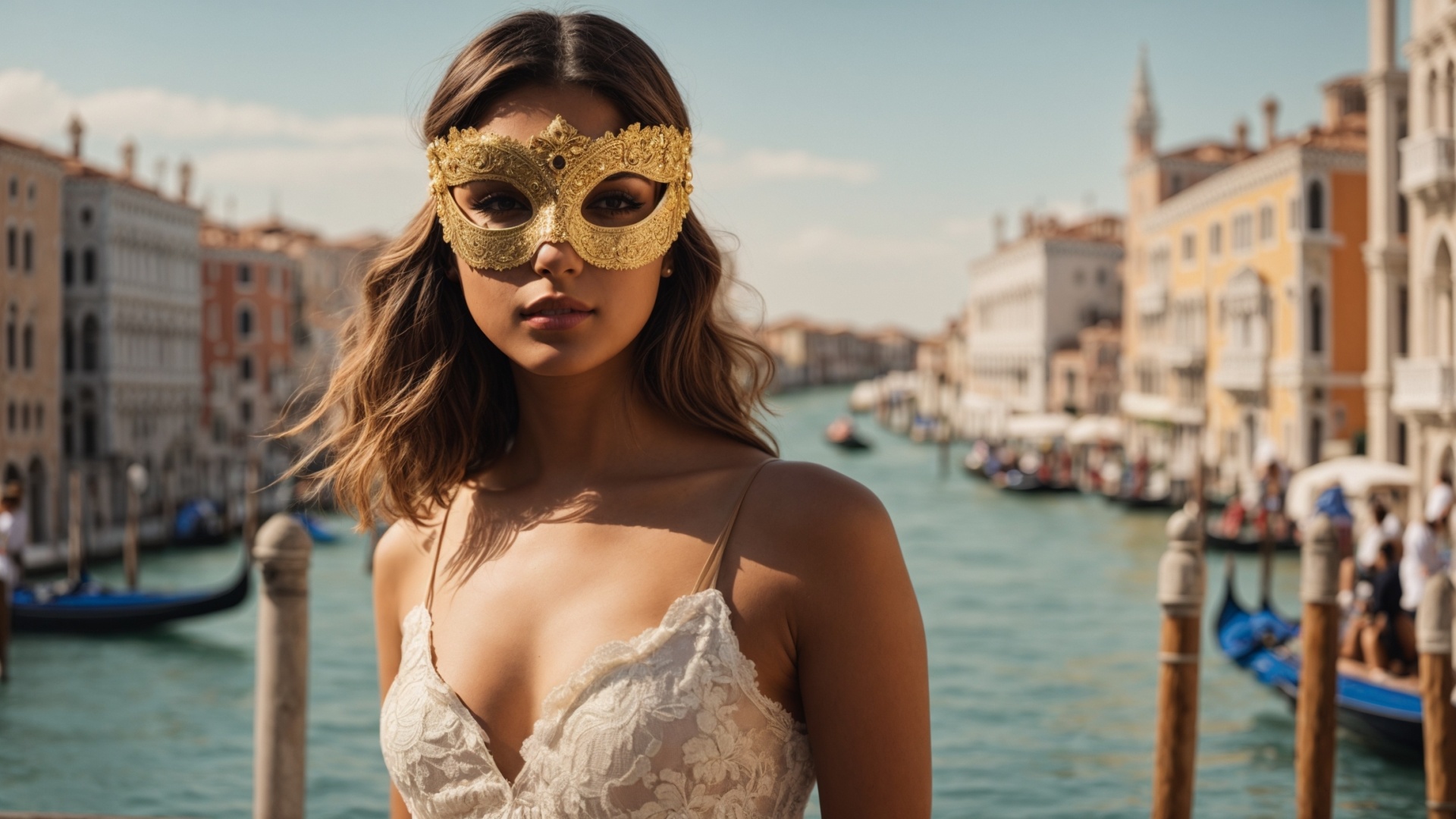 Italian woman with venetian mask in Venice