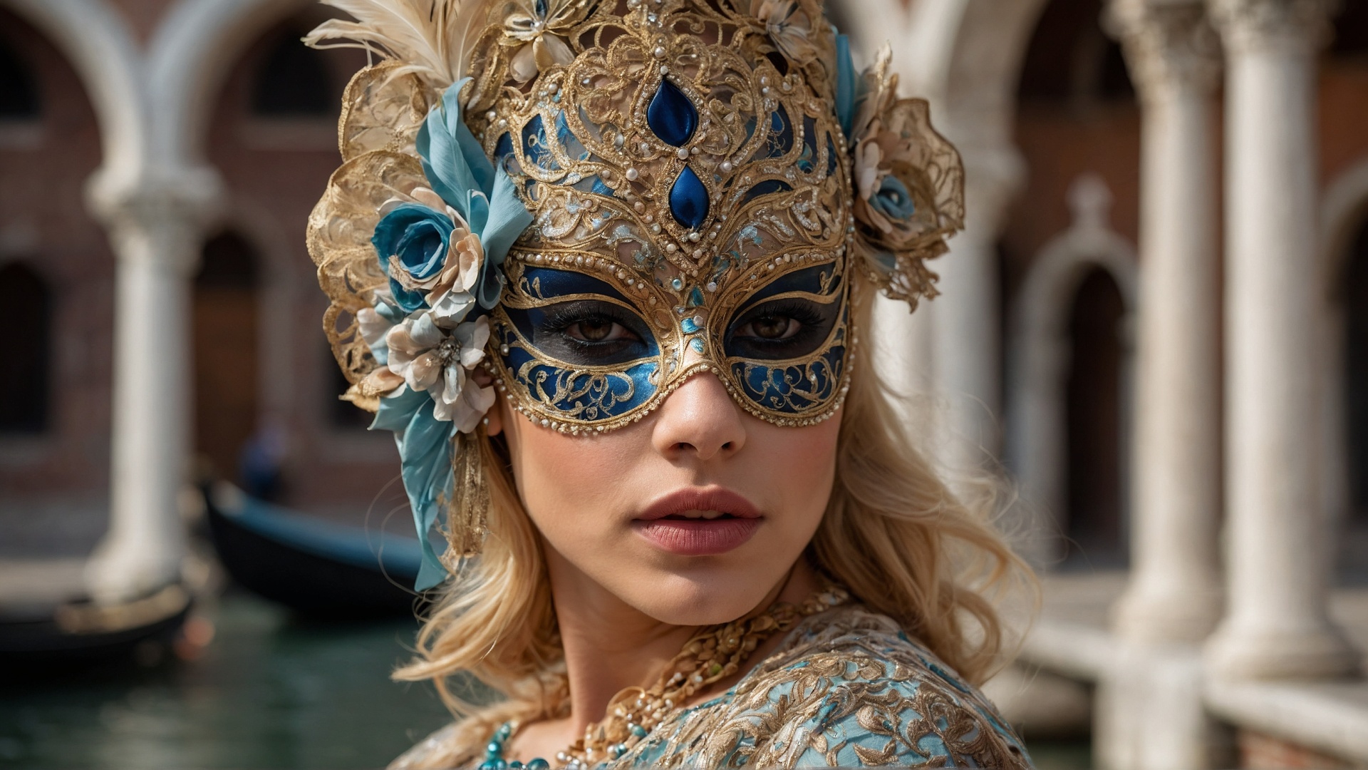 Italian woman with venetian mask in Venice