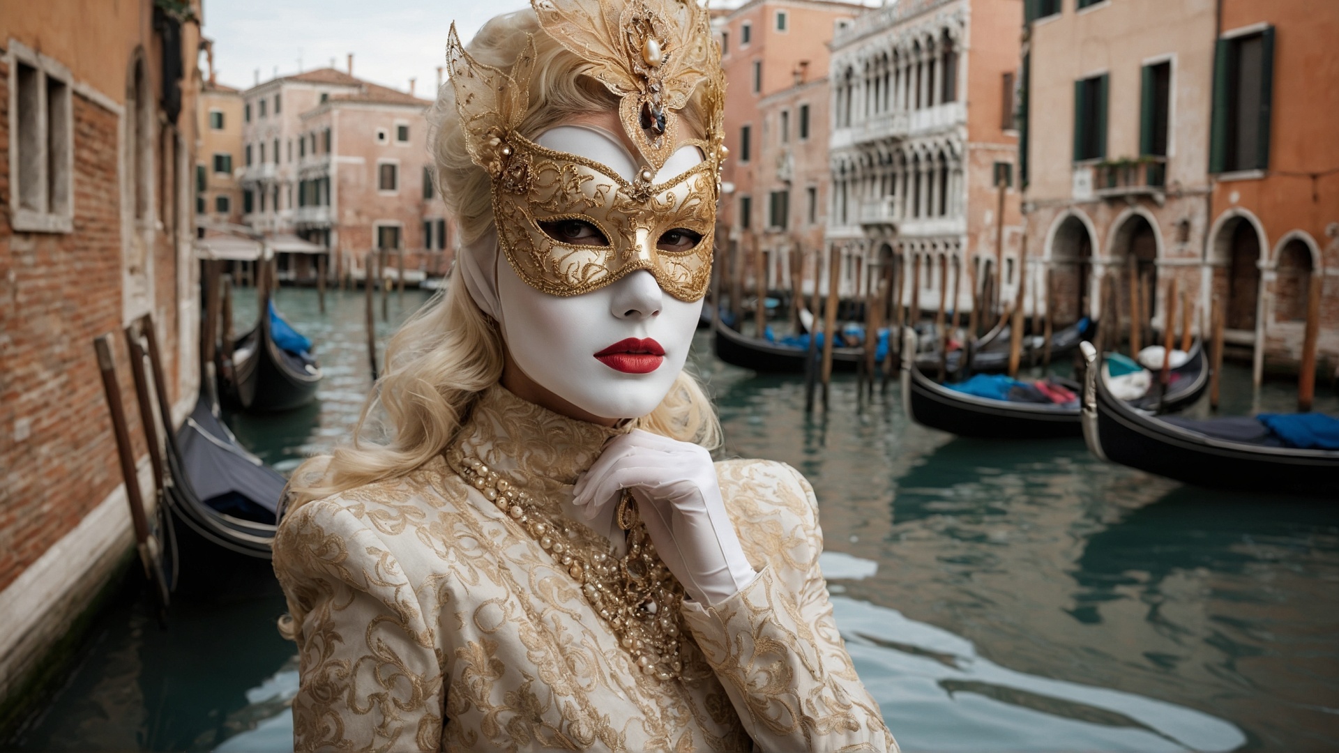 Italian woman with venetian mask in Venice