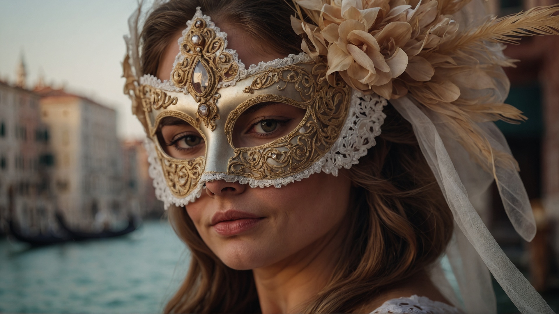 Italian woman with venetian mask in Venice