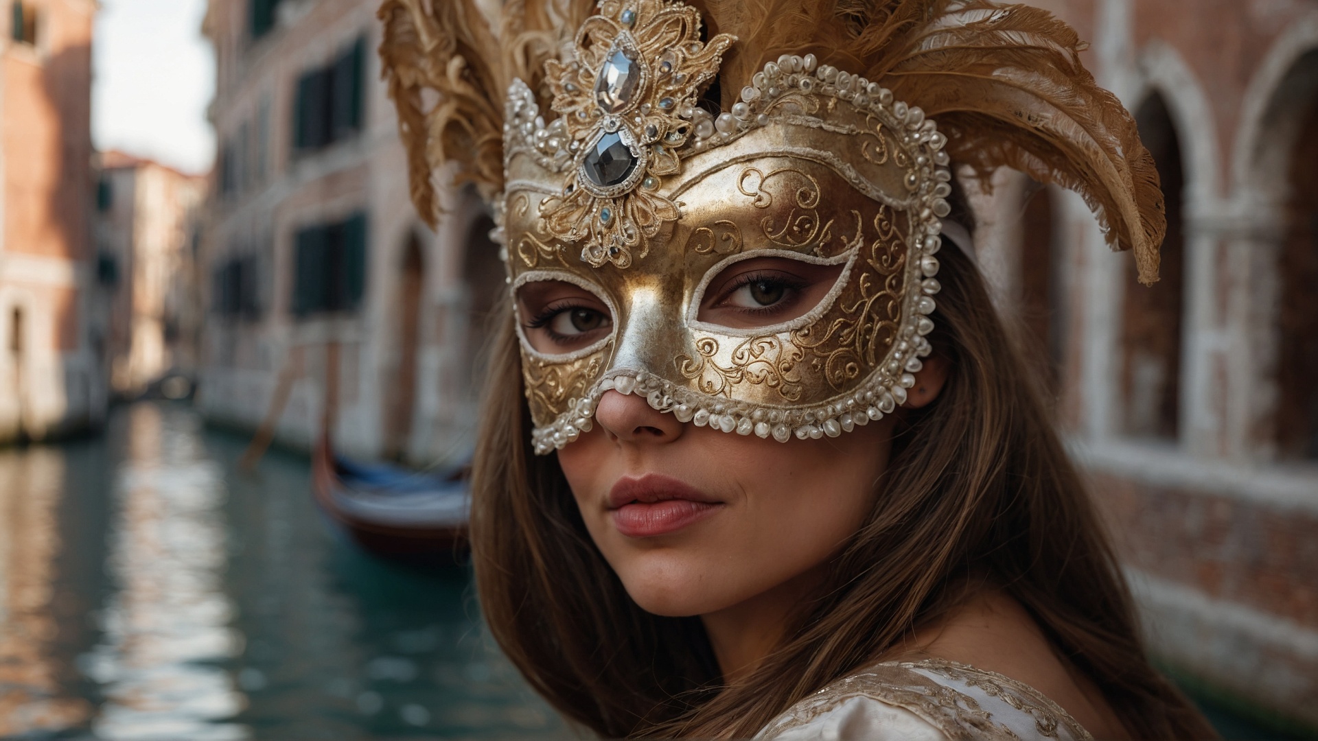 Italian woman with venetian mask in Venice
