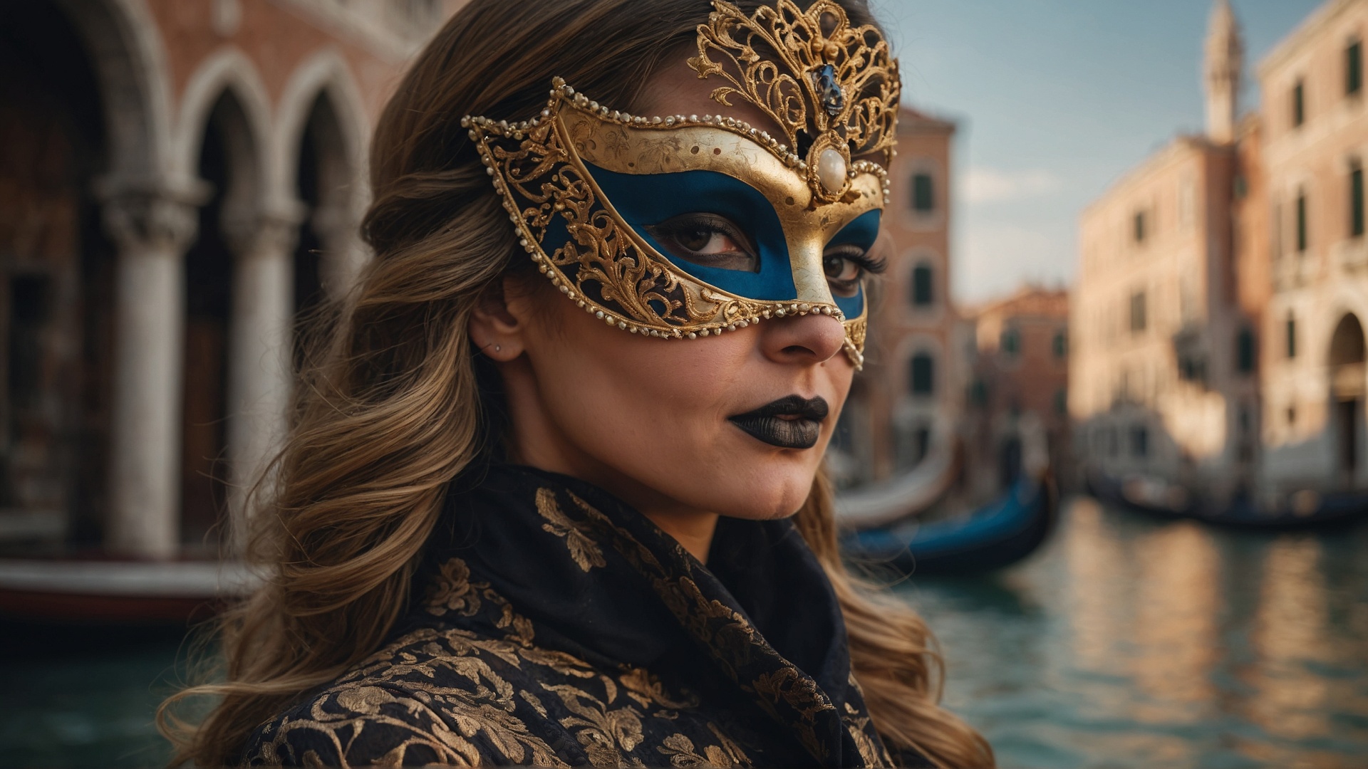 Italian woman with venetian mask in Venice