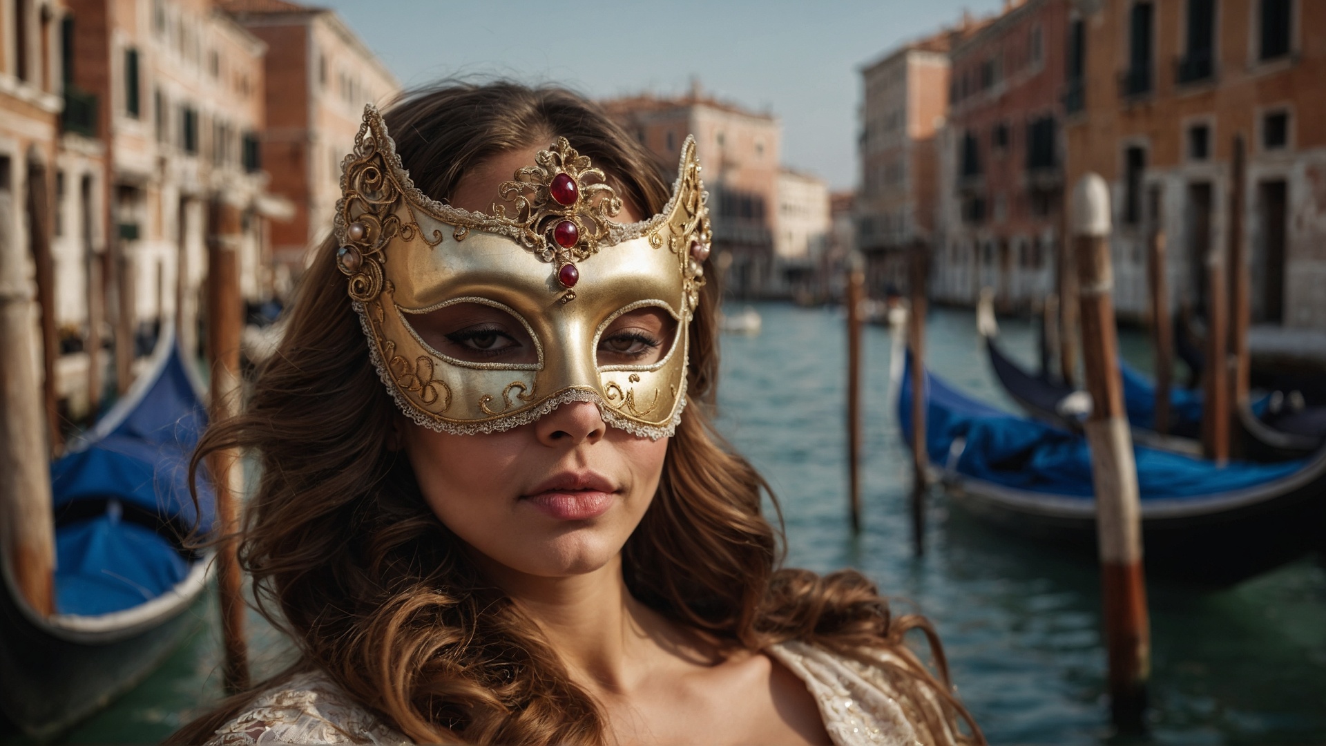 Italian woman with venetian mask in Venice