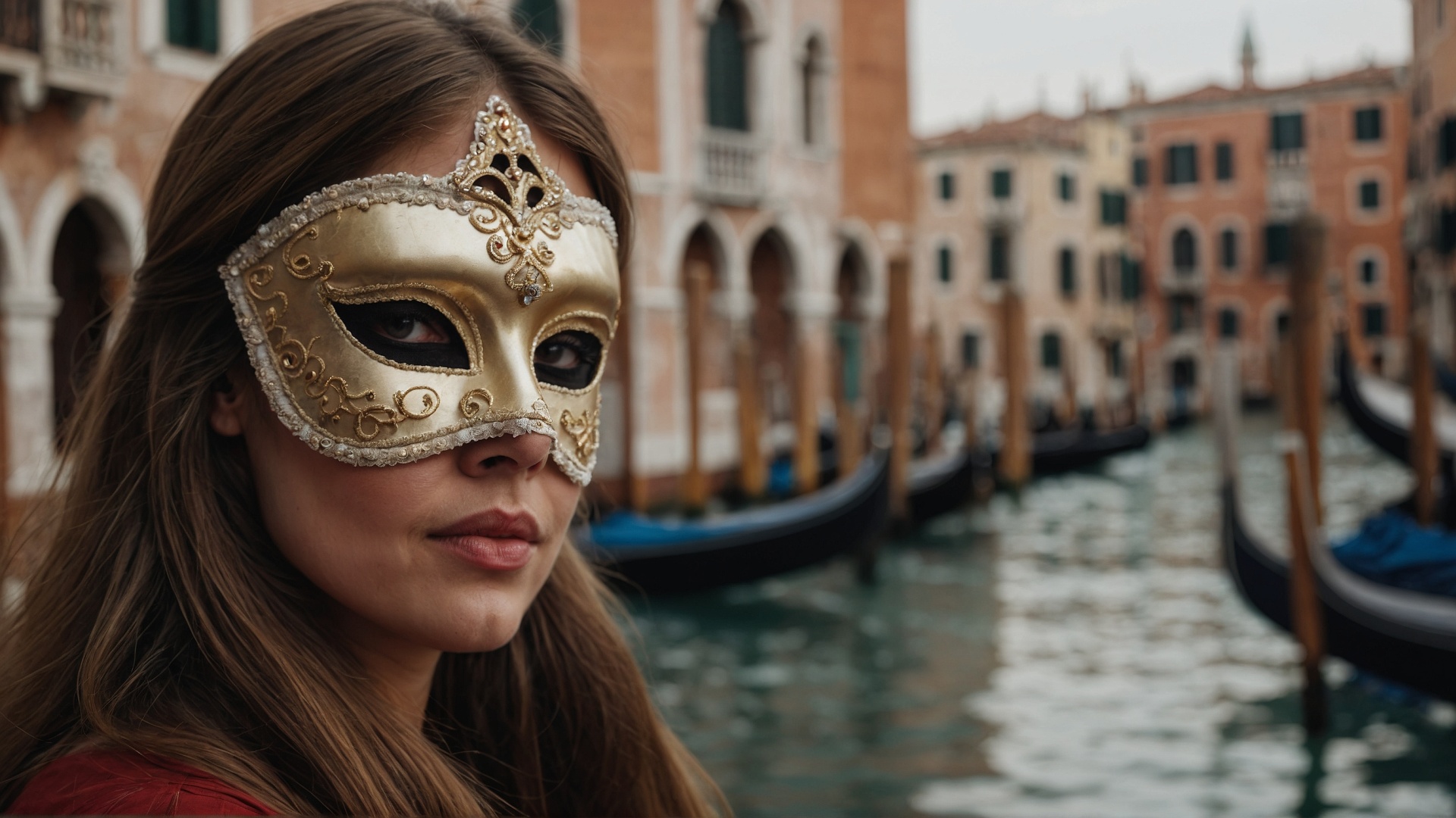 Italian woman with venetian mask in Venice