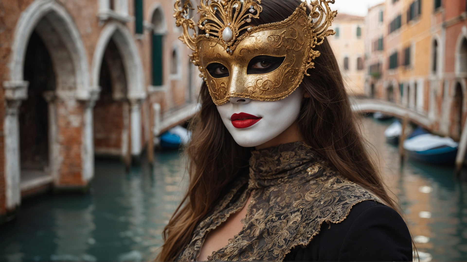 Italian woman with venetian mask in Venice