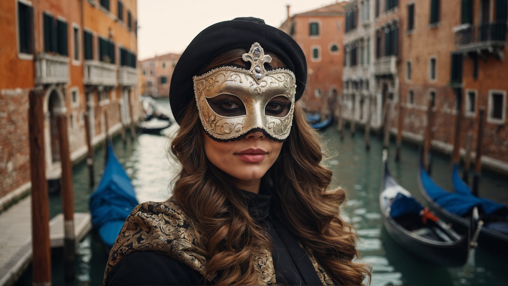 Italian woman with venetian mask in Venice