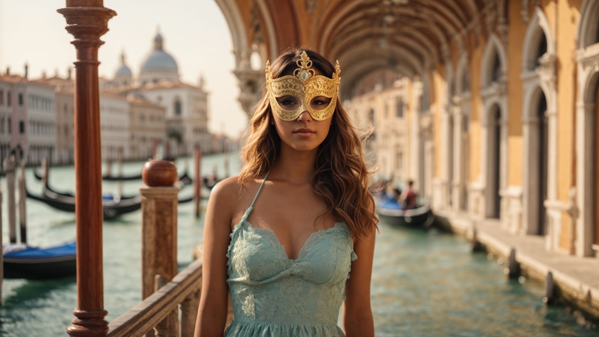 Italian woman with venetian mask in Venice