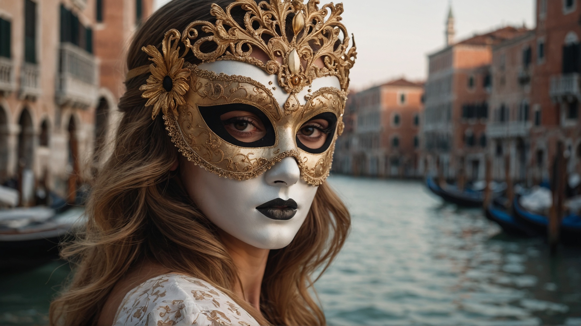 Italian woman with venetian mask in Venice