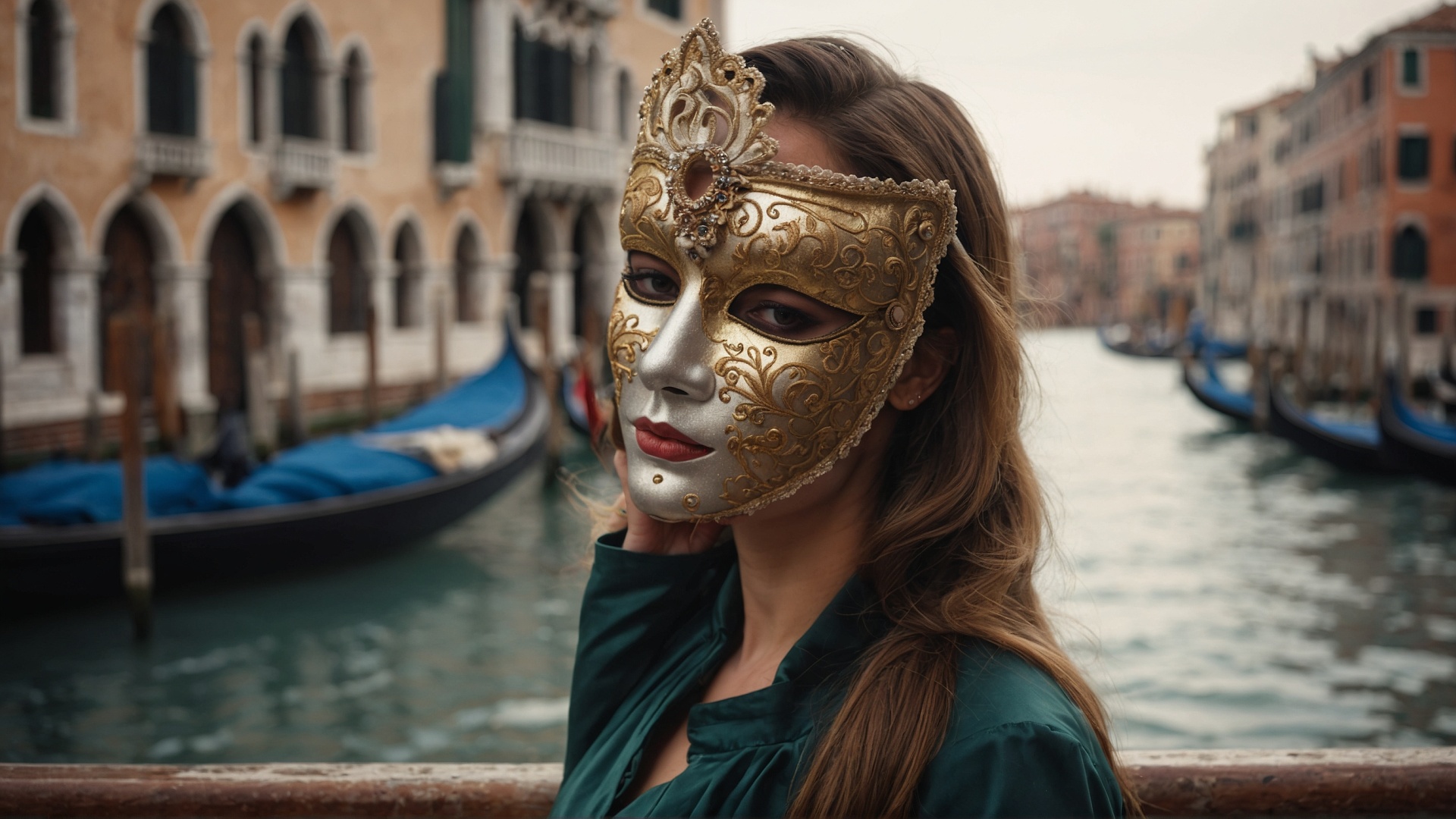 Italian woman with venetian mask in Venice