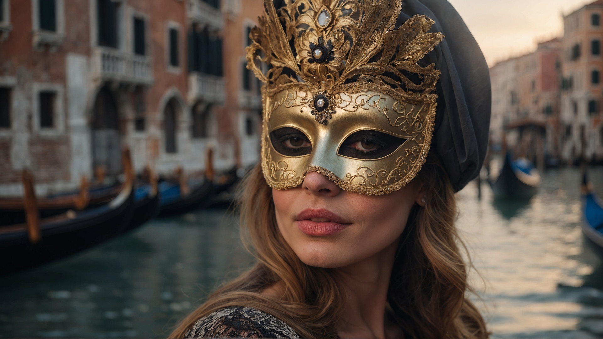 Italian woman with venetian mask in Venice