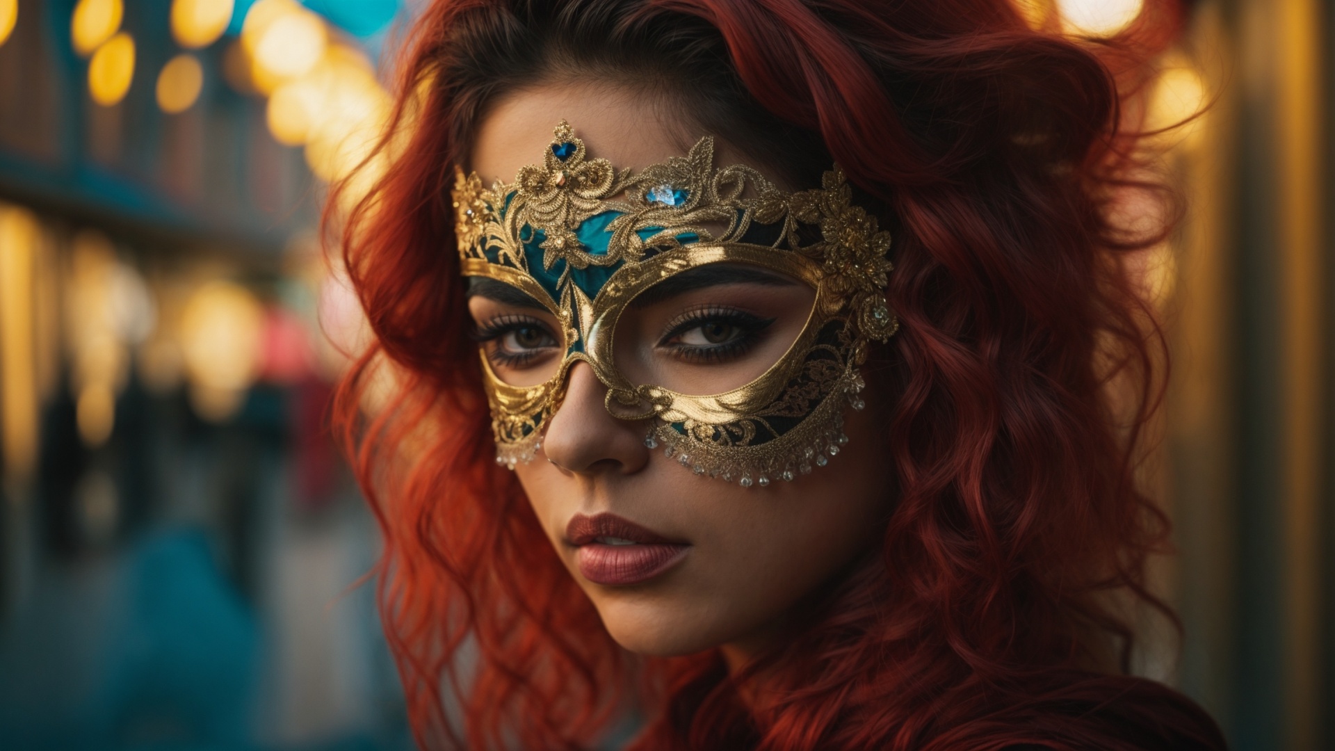 Italian woman with venetian mask in Venice