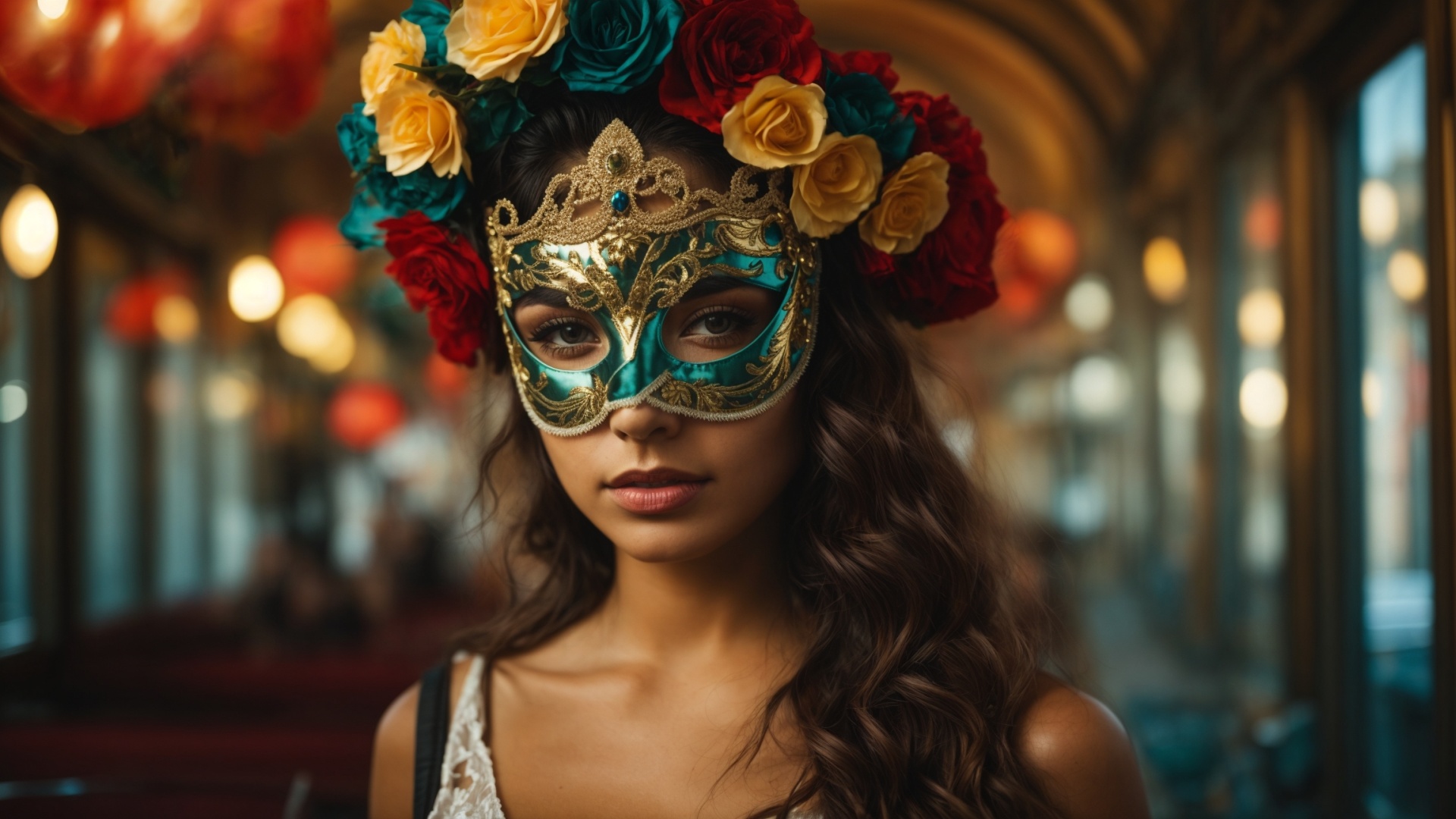 Italian woman with venetian mask in Venice