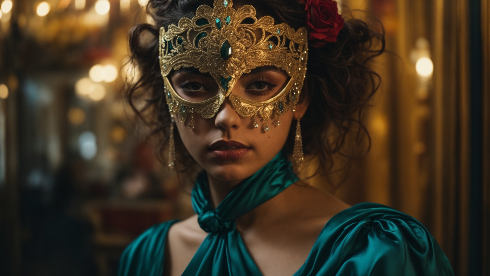 Italian woman with venetian mask in Venice