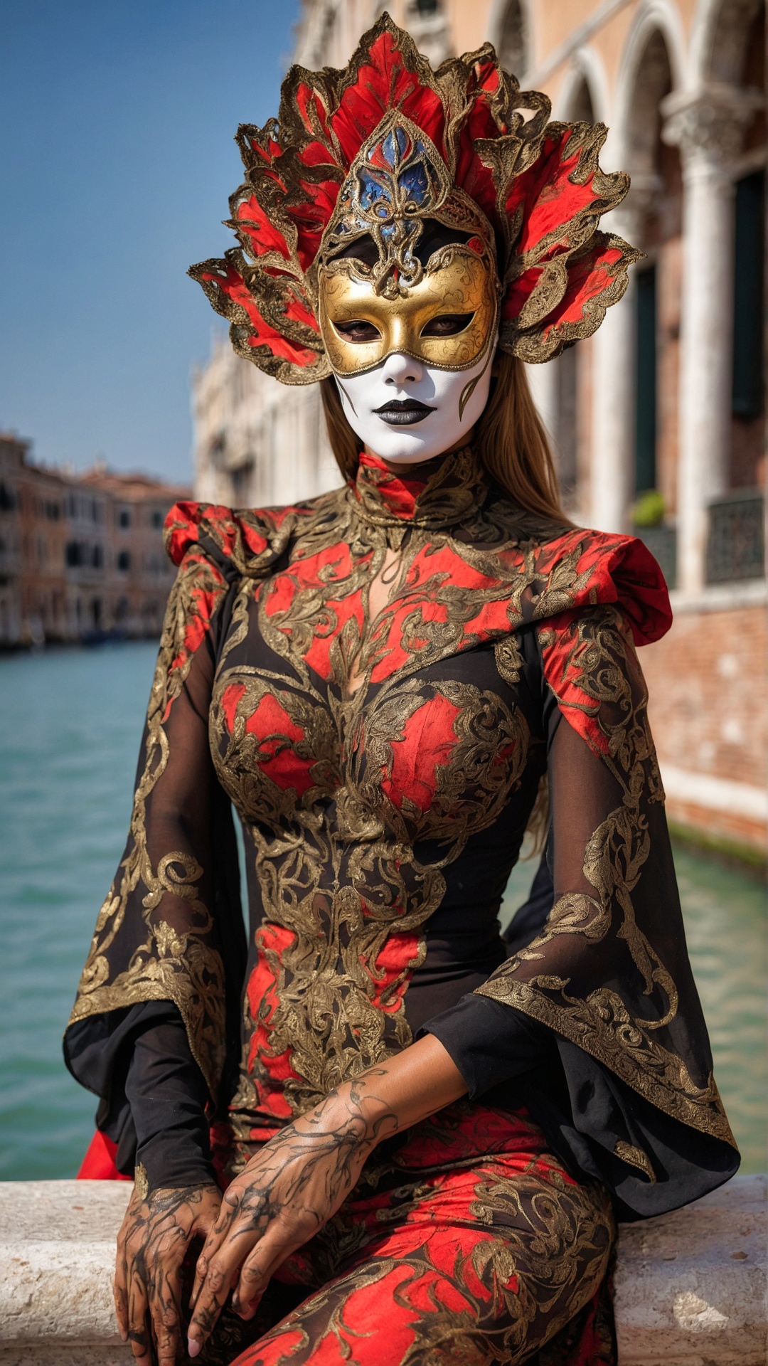 Woman wearing a venetian carnival mask