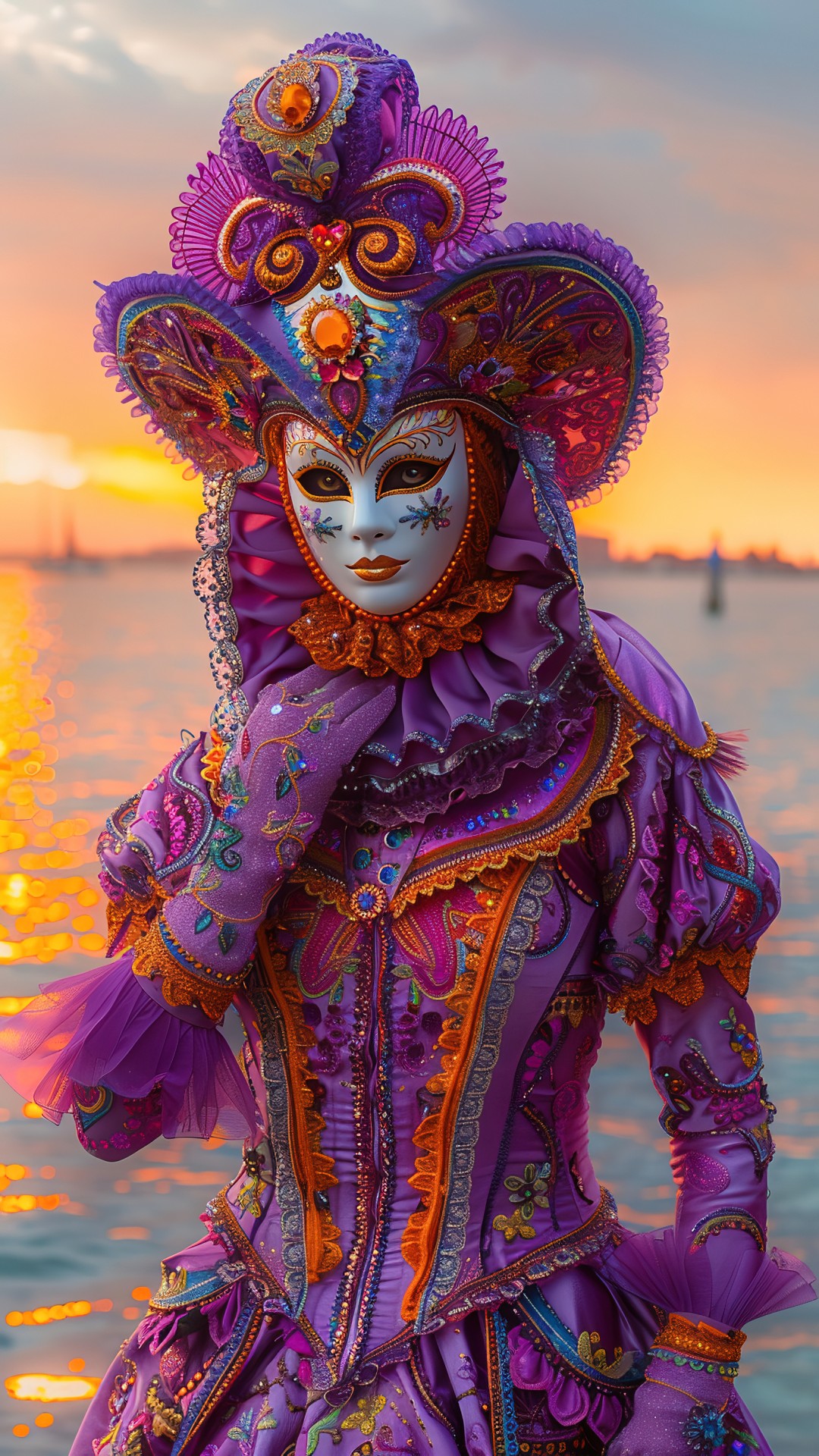 Woman wearing a venetian carnival costume