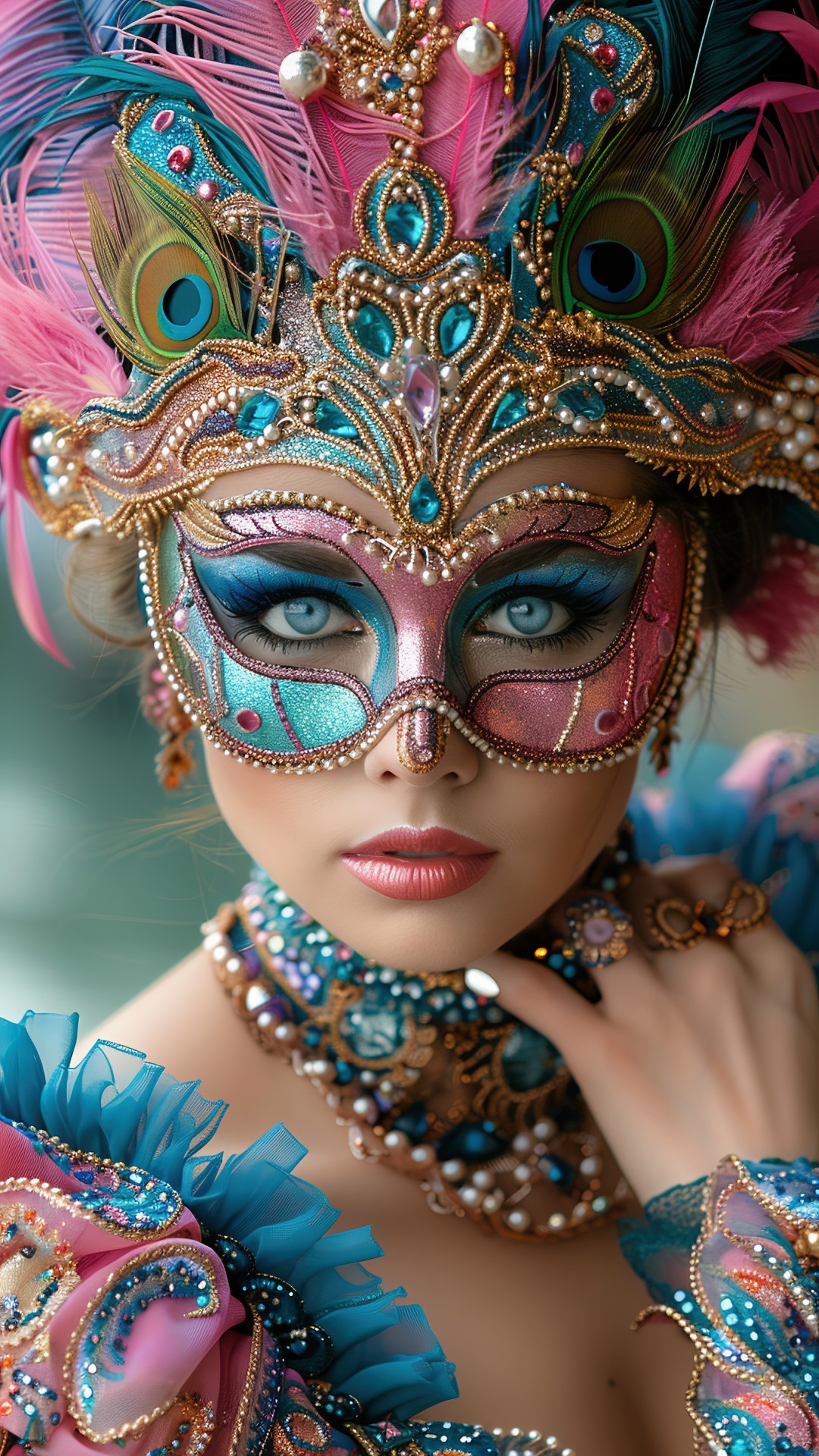 Woman wearing a venetian carnival mask