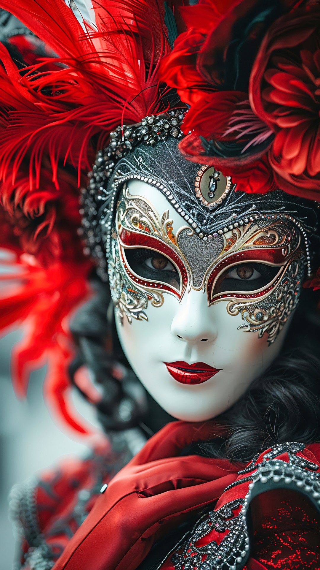 Woman wearing a venetian carnival mask
