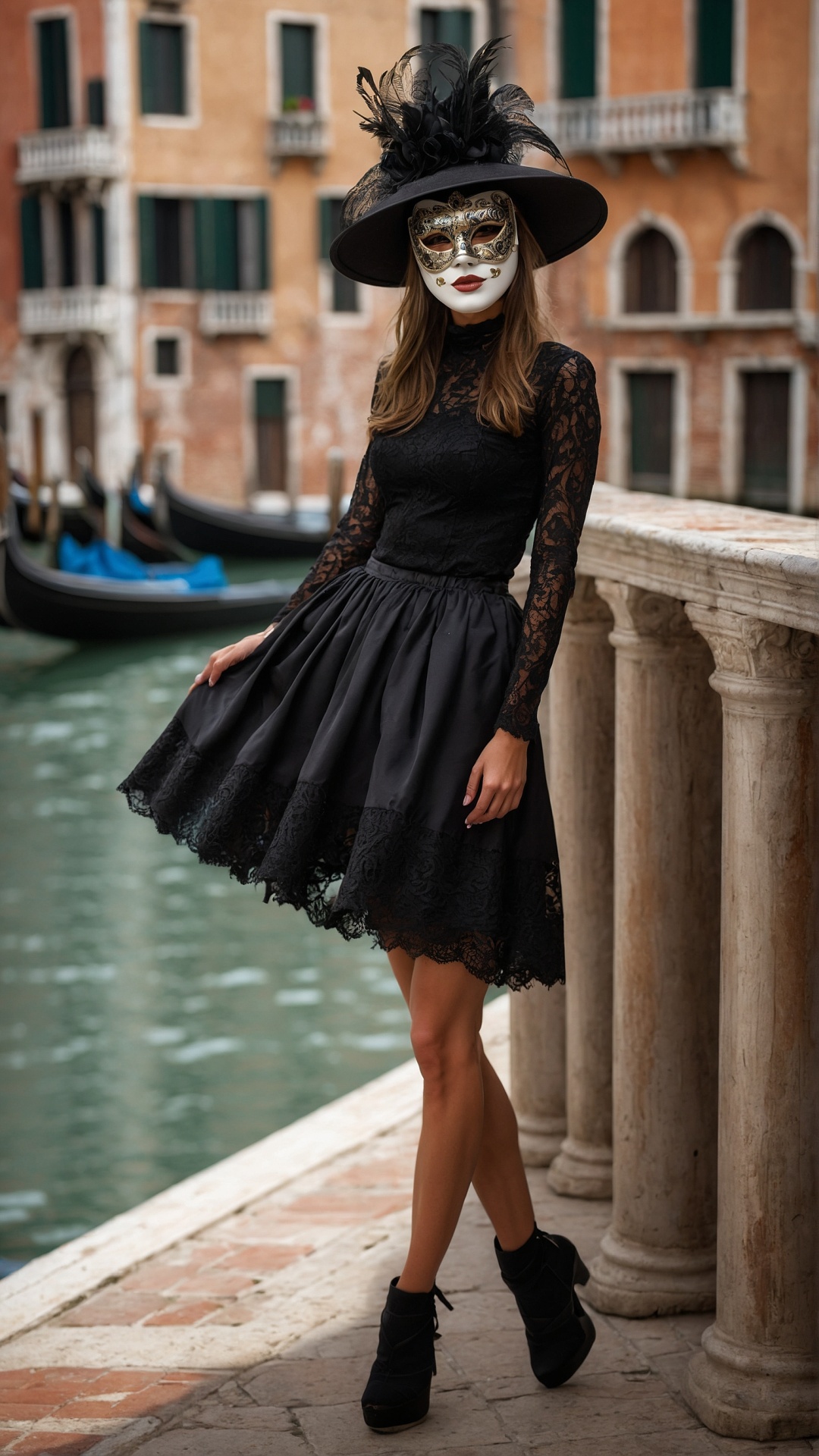 Italian woman with venetian mask in Venice
