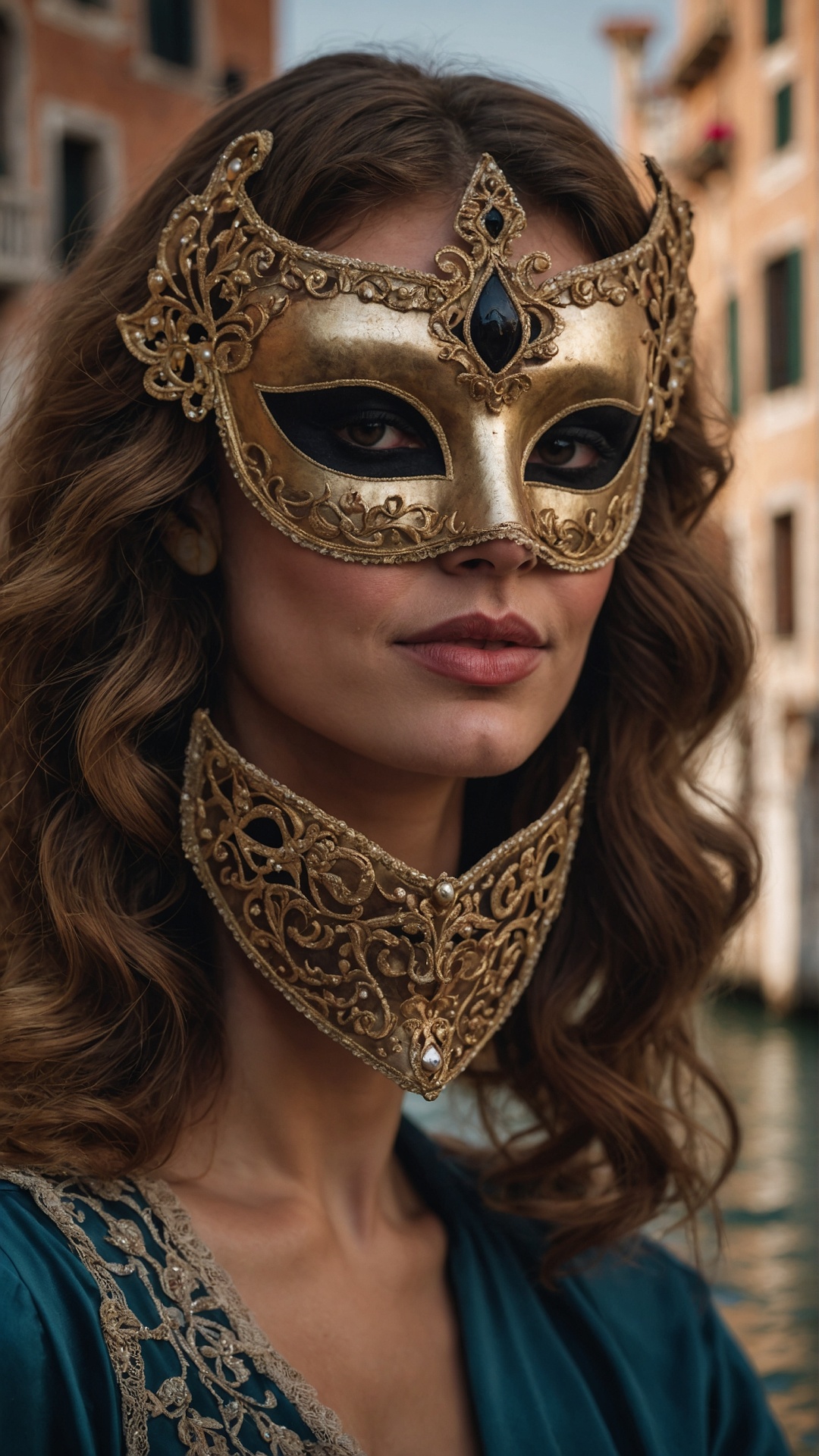 Italian woman with venetian mask in Venice