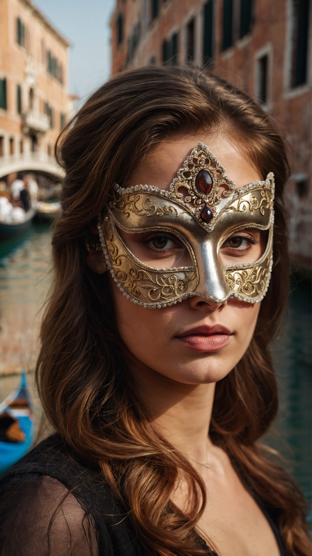 Italian woman with venetian mask in Venice