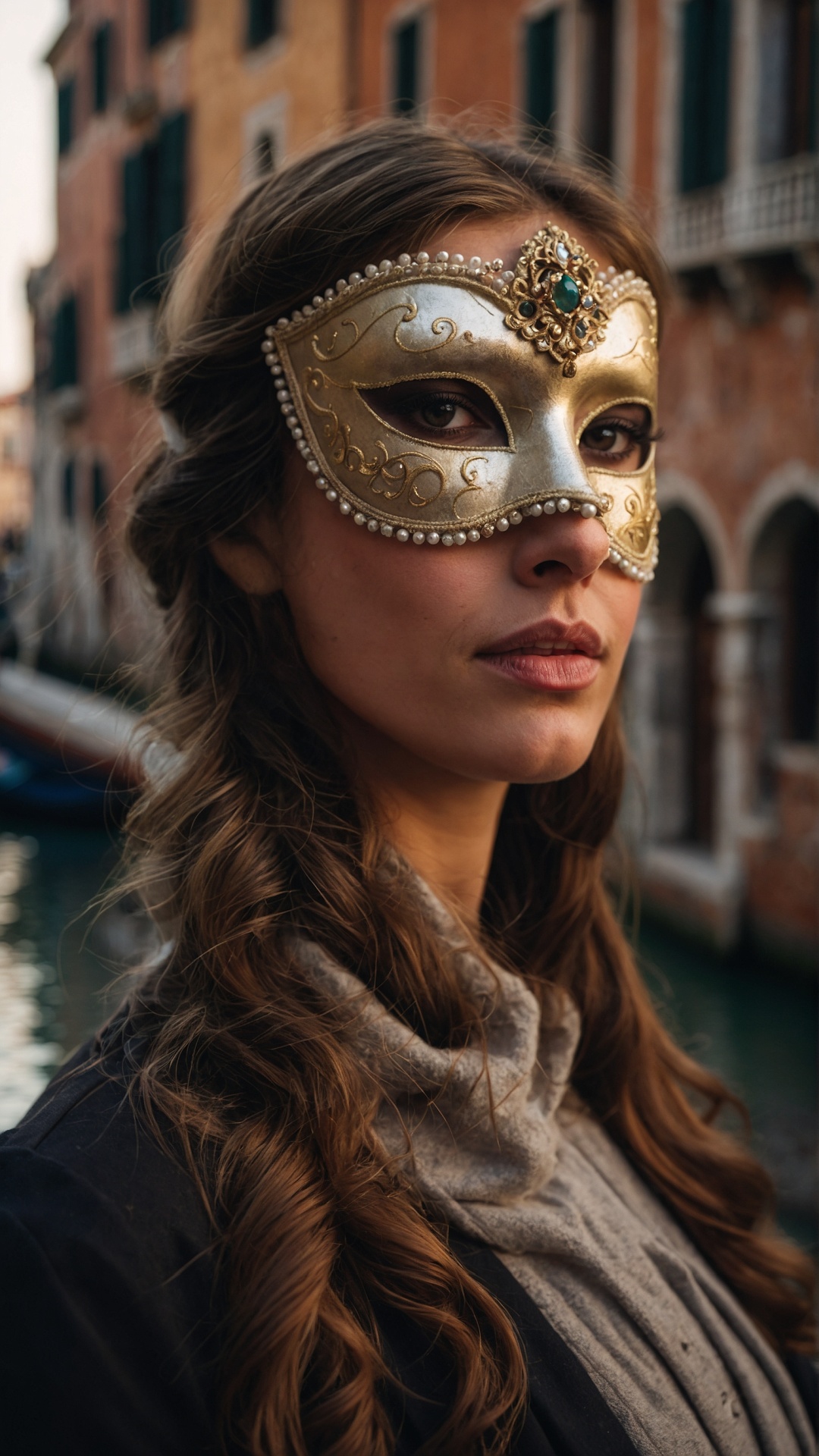 Italian woman with venetian mask in Venice