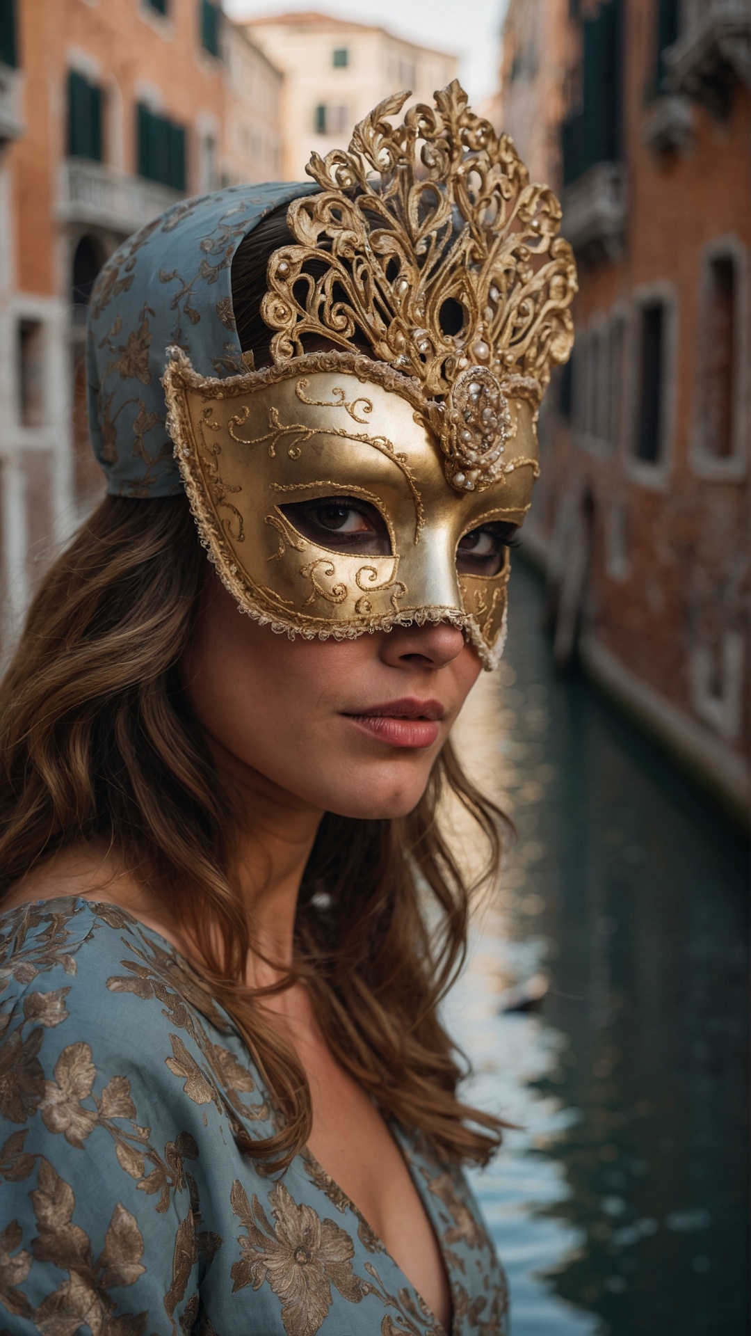 Italian woman with venetian mask in Venice