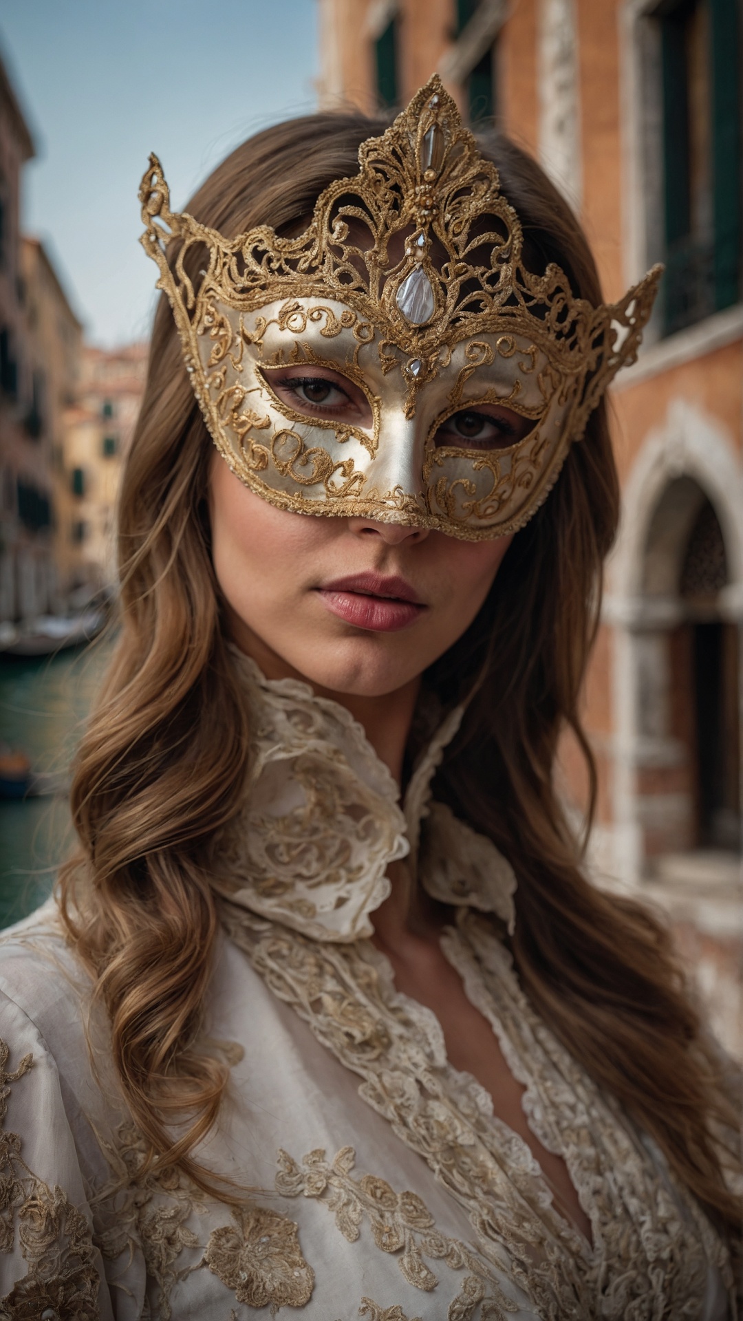 Italian woman with venetian mask in Venice