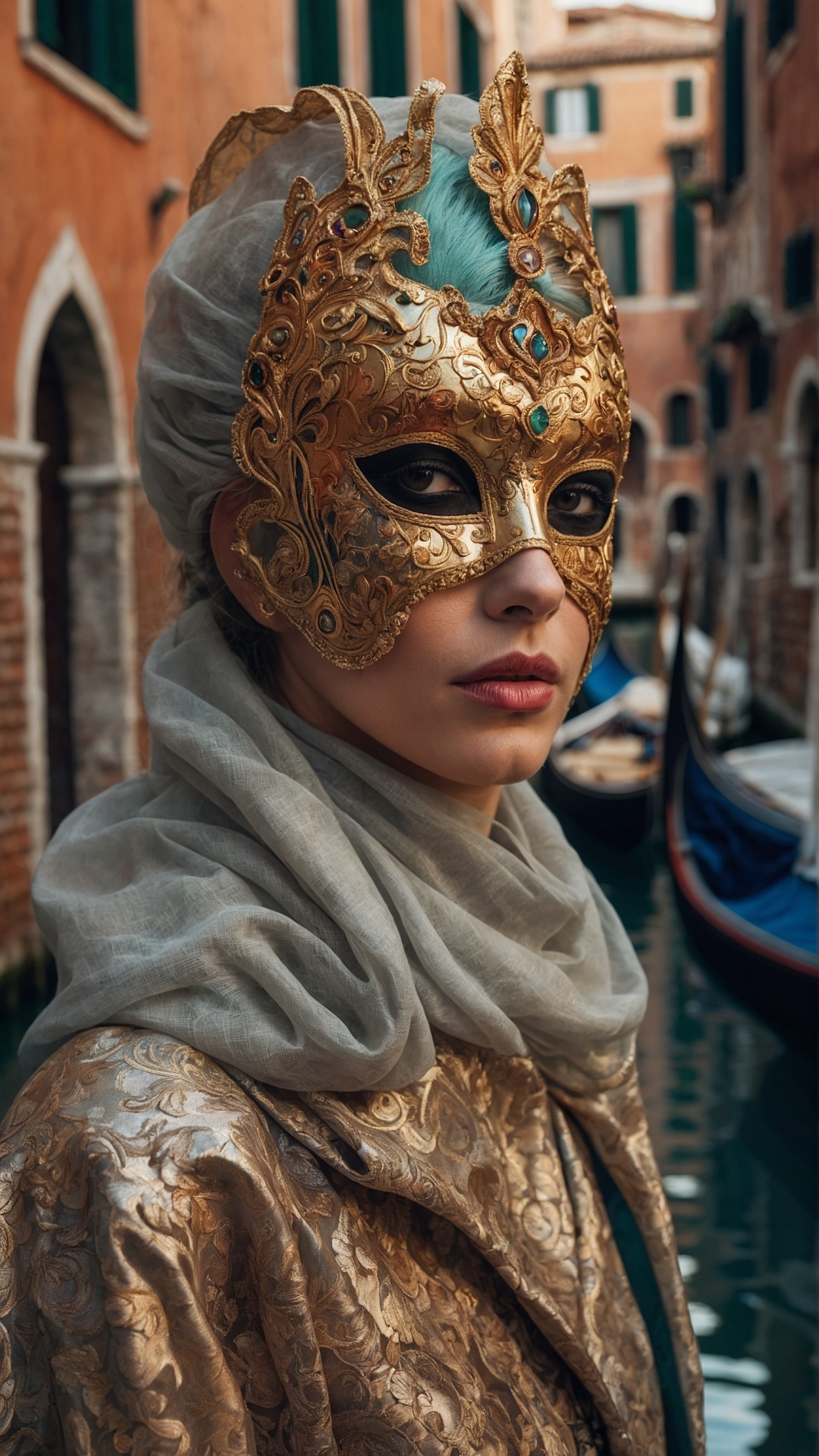 Italian woman with venetian mask in Venice