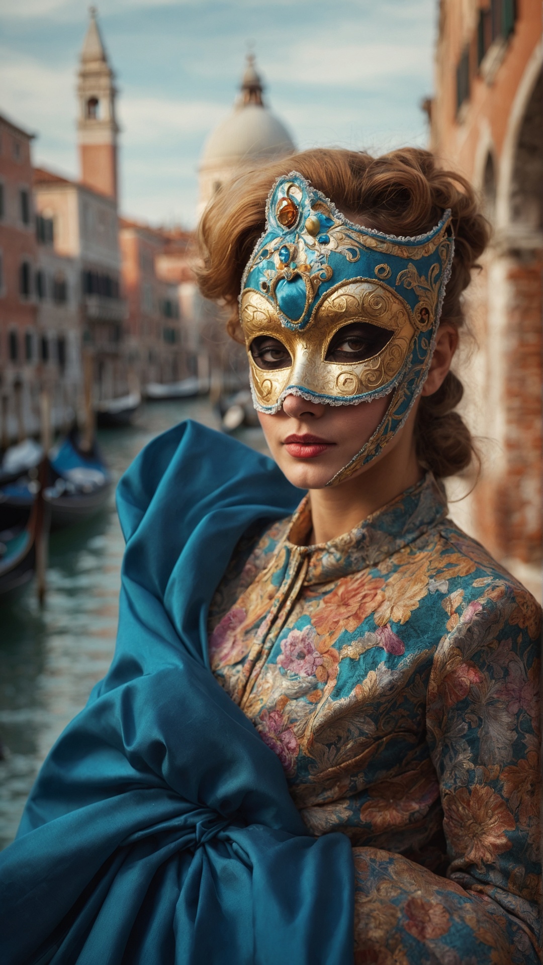 Italian woman with venetian mask in Venice