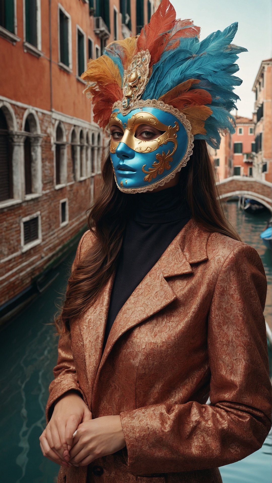 Italian woman with venetian mask in Venice