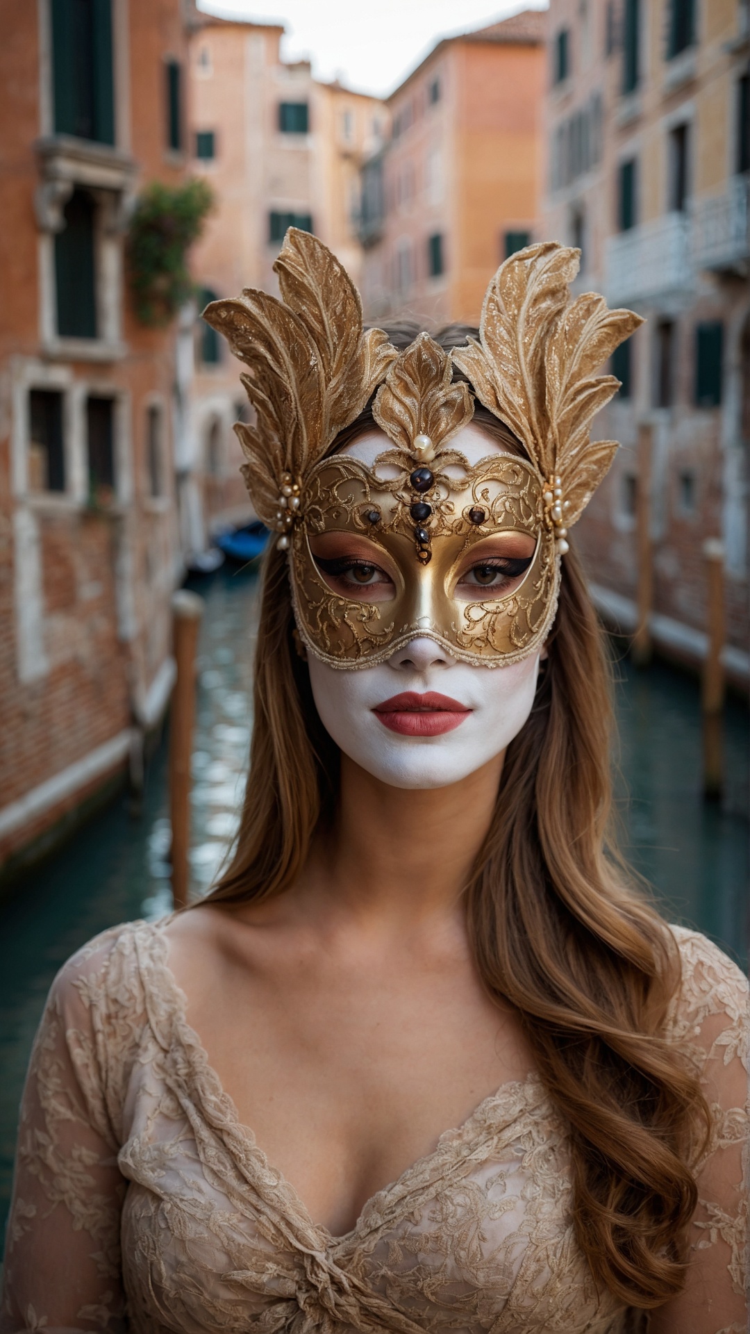 Italian woman with venetian mask in Venice