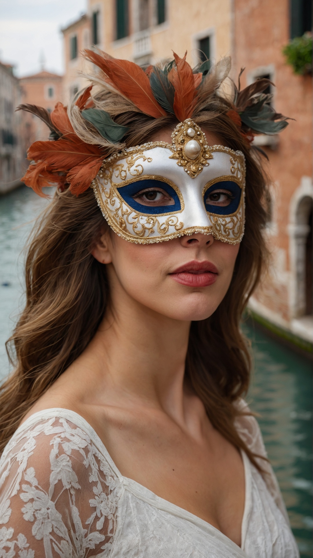 Italian woman with venetian mask in Venice
