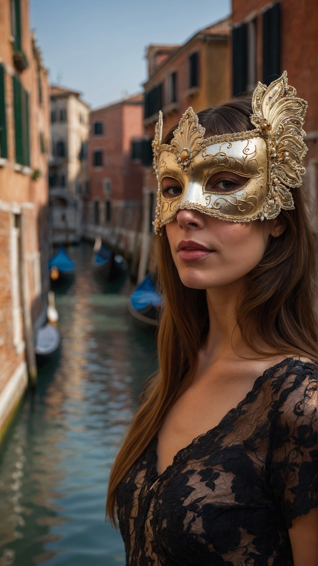 Italian woman with venetian mask in Venice