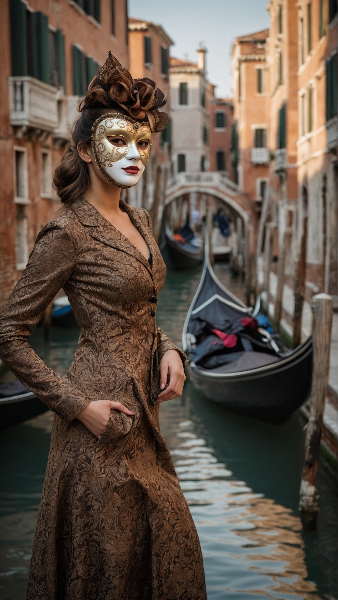 Italian woman with venetian mask in Venice