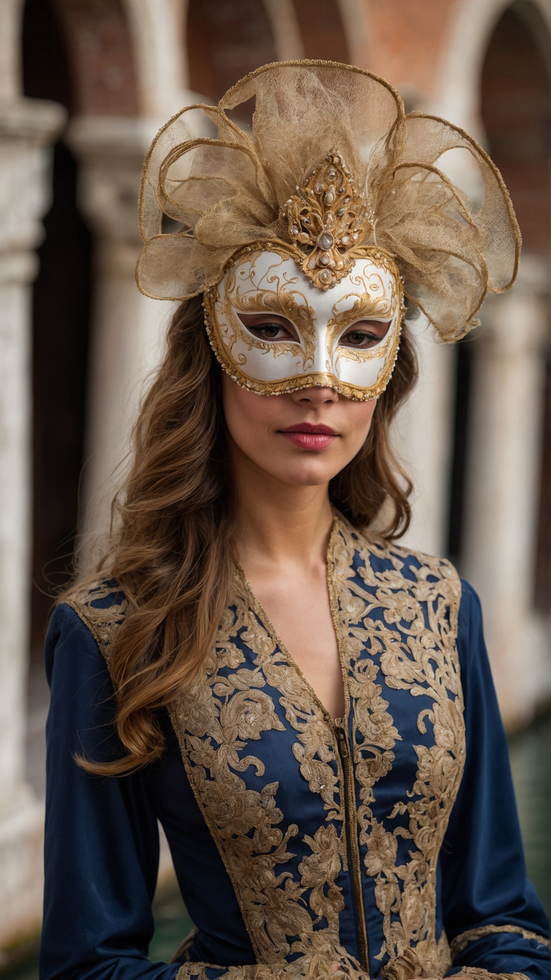 Italian woman with venetian mask in Venice