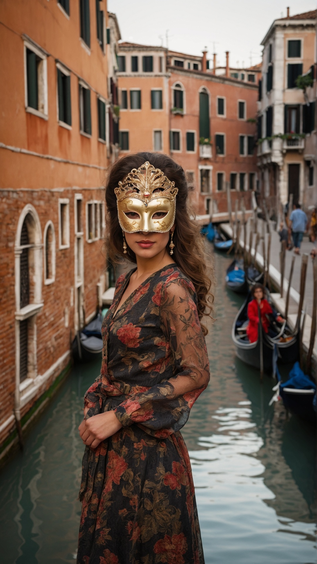 Italian woman with venetian mask in Venice