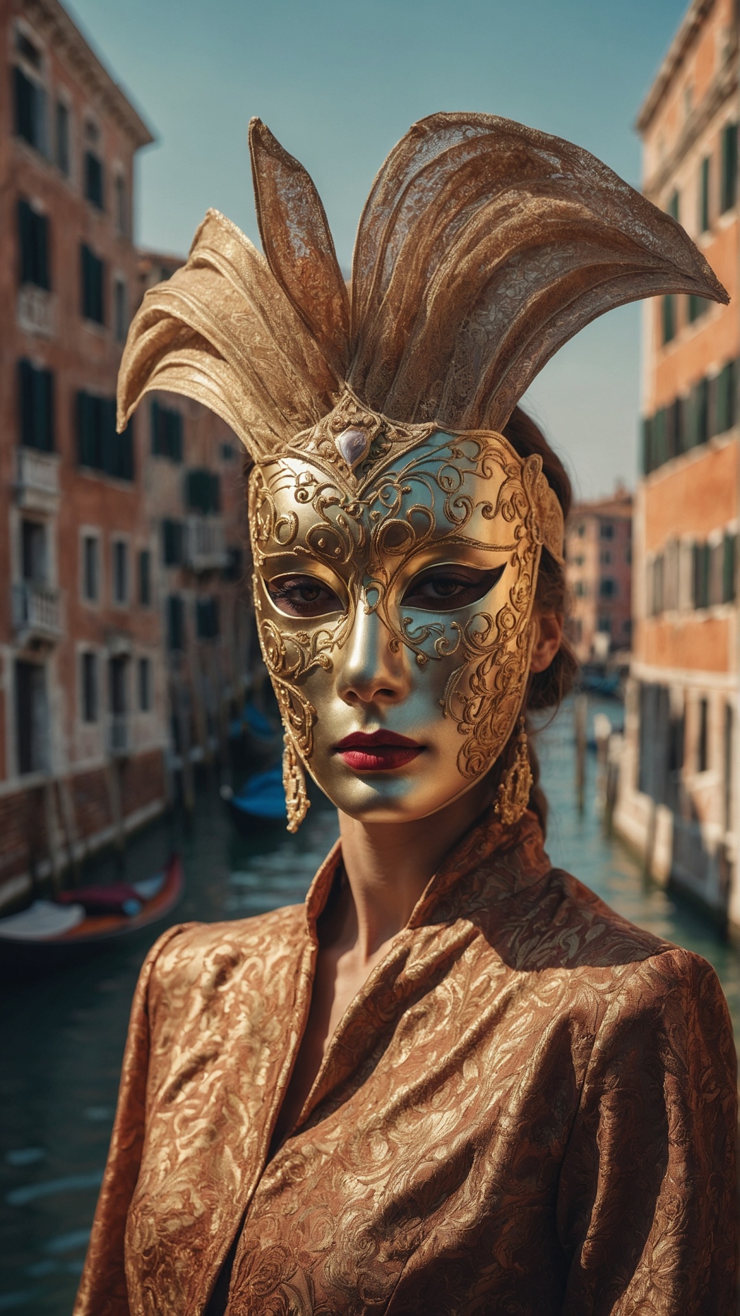 Italian woman with venetian mask in Venice