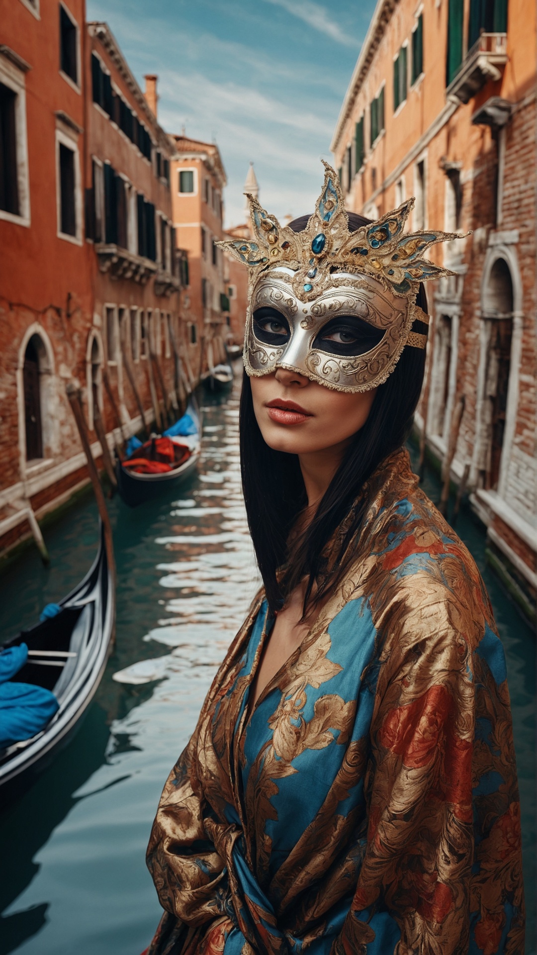 Italian woman with venetian mask in Venice