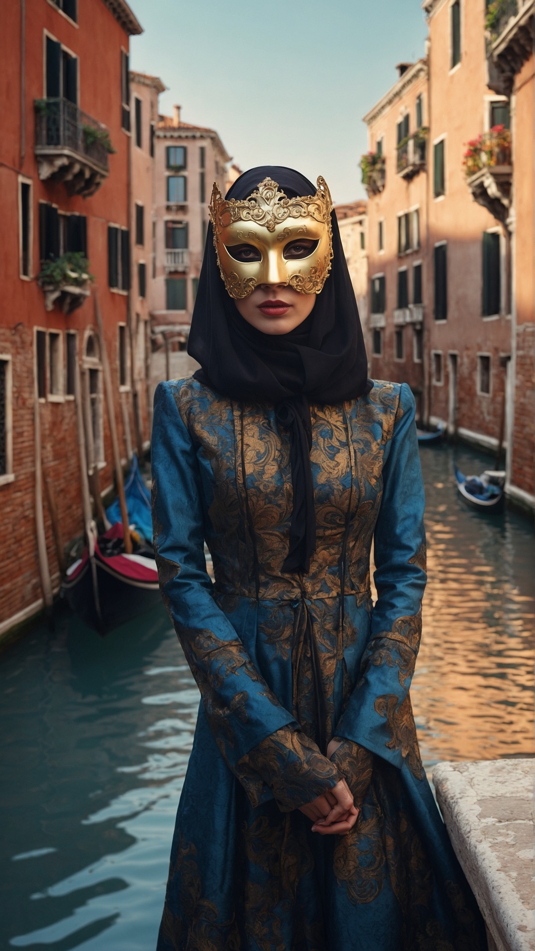 Italian woman with venetian mask in Venice