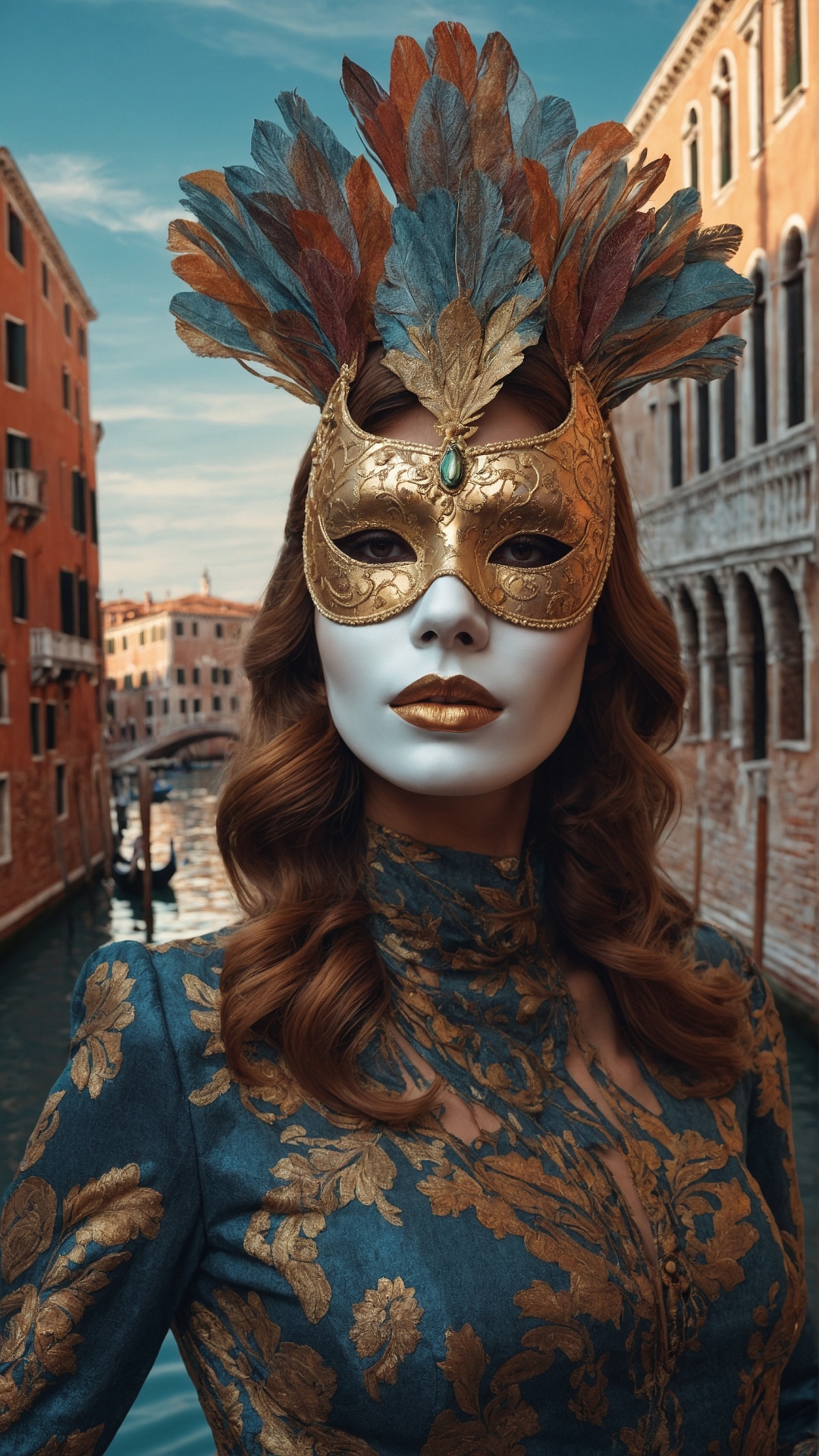 Italian woman with venetian mask in Venice
