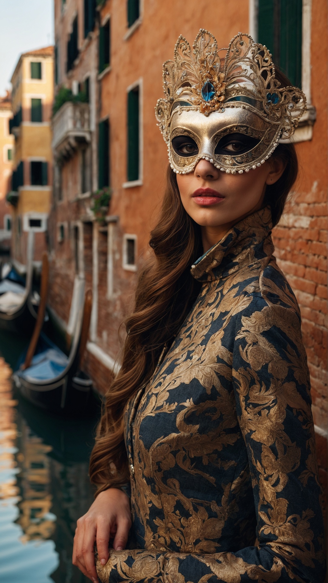 Italian woman with venetian mask in Venice